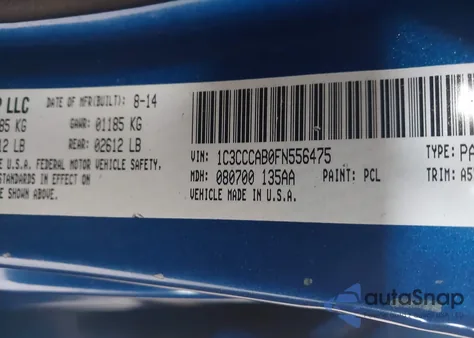 2015 Chrysler 200 Limited z USA, uszkodzony, nr VIN 1C3CCCAB0FN556475